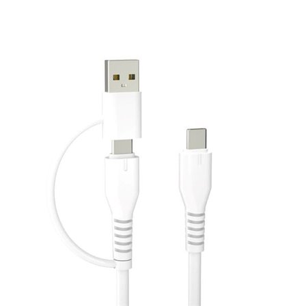 Forever 2-i-1 USB-C-kabel 1,5 m 3 A med USB-kontakt – Vit