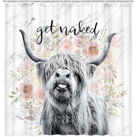 Rolig Highland Ko Bli Naken Duschdraperi Polyestertyg Vattentätt Blommigt Bondgårdstema 180 X 200 Cm 12 Krokar Ingår