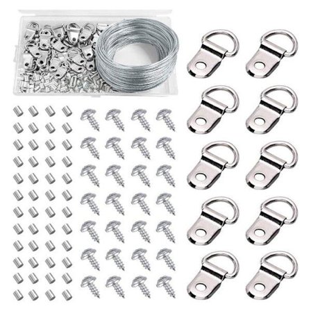 30m Metalltrådsett for bilderammer med hengere og krympehylser Metall Bildetråder sett 131 stk for rammer og speil