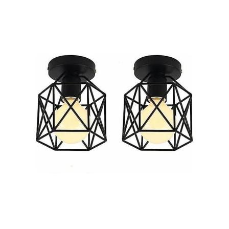Sæt af 2 Industrielle Metal Kvadratiske Bur Loftlampe, Lysekrone Jern Skærm Lysarmatur E27 40w Sort Til Stue Soveværelse Bar