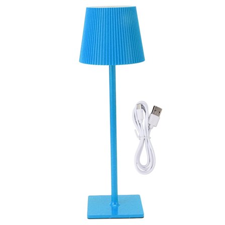 Bærbar Oppladbar Trådløs LED Bordlampe med Metallberøring 3 Fargetemperaturer Blå