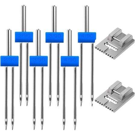 6-pakkauksen kaksoisneulakokoelma 2 kpl 9-uurteisella pintturipresserijalalla - 3 kokoa 2/90 3/90 4/90