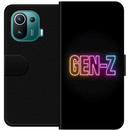 Yhteensopiva Lompakkokotelo Xiaomi Xiaomi Mi 11 Pro Neontext Gen Z värikkäässä valossa tummaa taustaa vasten modernissa digitaalisessa tyyliissä