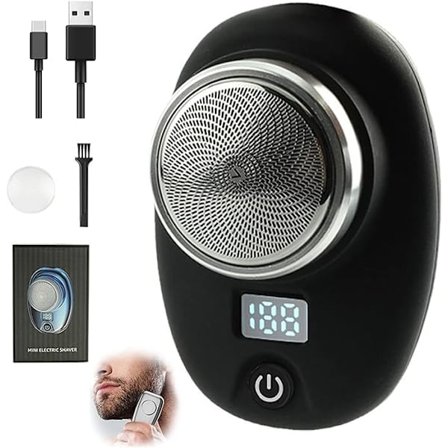 Mini barbermaskin (svart), bærbar elektrisk barbermaskin for menn, USB-oppladbar vanntett barbermaskin, ett trykk vått og tørt, egnet for hjem, bil og