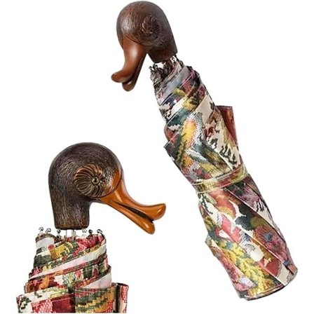 Retro andehode paraply, ultralett sammenleggbar kreativ sol- og regnparaply, UV-beskyttelse for kvinner.