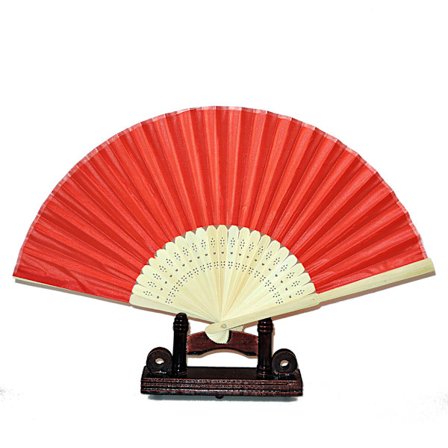 Vifte - Ensfarvet rød chiffon med træbund