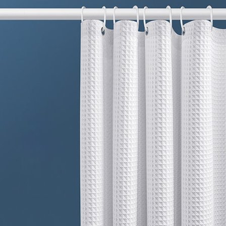 Hurtigtørrende vaffelvævet bruseforhæng, uigennemsigtig privatliv, udsøgt tekstur, kraftigt stof til luksusbadeværelser på hoteller, vandafvisende 