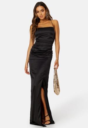 Bubbleroom Occasion - Ruched Satin Strap Gown 40 - Black - Klänningar - Dam