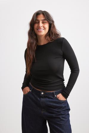 NA-KD Haut côtelé transparent - Tops manches longues - Noir - X-Small