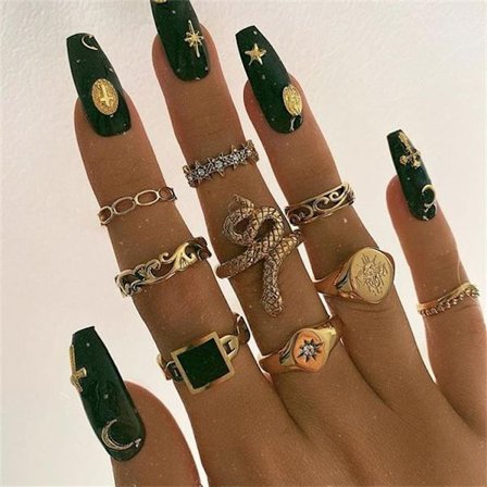 Guld Silver Knuckle Rings Set för Kvinnor Flickor, 9PCS BOHO Rings,Vi