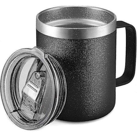 12oz Rustfri Stål Isoleret Kaffekrus Med Håndtag, Dobbeltvægget Vakuum Rejsekrus, Tumbler Kop Med Skyde Låg, Blå