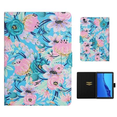 Huawei MediaPad M5 Lite 10 mønster læderflip etui - Pink Blomst Pink