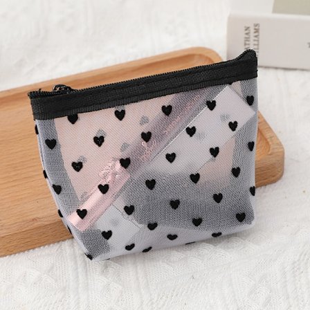 Mini Kosmetikväskor, Hjärtmönstrade Mini Dragkedja Mesh-väskor, Läppstift Kosmetiska Tillbehör Organiserare, Mini Mesh Sminkväska, Mini Dragkedja Me