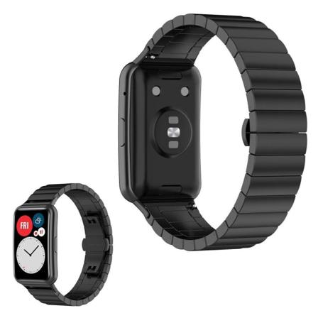 Huawei Watch Fit yksinkertainen ruostumattomasta teräksestä valmistettu ranneke - Musta Black