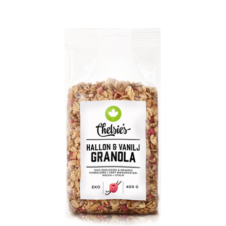 Chelsie s Organic Gourmet Prod Hallon & Vanilj Granola 400 g