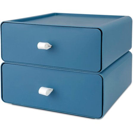 2 stk. skrivebords oppbevaringsboks, stor kapasitet stabelbar sminke skuff arrangør, kontorrekvisita oppbevaringsarrangør for kontor, sovesal (blå)