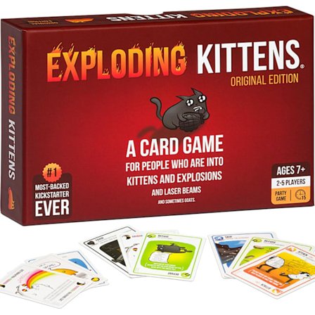 Exploding Kittens - Kortspillet | Familievenligt partyspil | Dansk | Aldre 7+ | 2 til 5 spillere | Spilletid 10-20 minutter