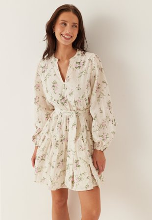 VILA - Vimiada L/S EMB SHORT SHIRT DRESS - Snow White AOP:Flower