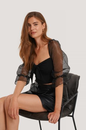 Trendyol Organza Sleeve Top - Toppe med puff ærmer - Sort - EU 38