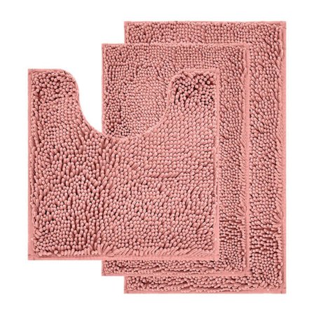 Badrumsmattor Chenille Badrumsmatta Set med 3 Halkfria Badrumsmattor Superabsorberande U-formade Mattor Dekoration Maskintvätt