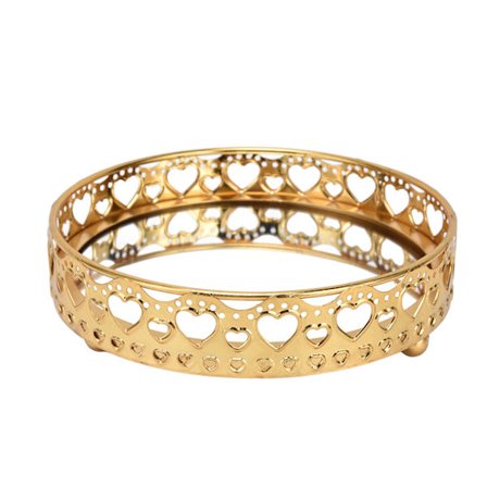 - Dekorativt spejlbakke i nordisk stil i rund, letvægts guldjern, luksus vanity organizer, lille hjerteformet type