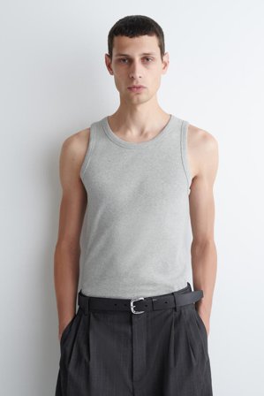 COS Men's Slim Ribbed Cotton Tank Top in Grey