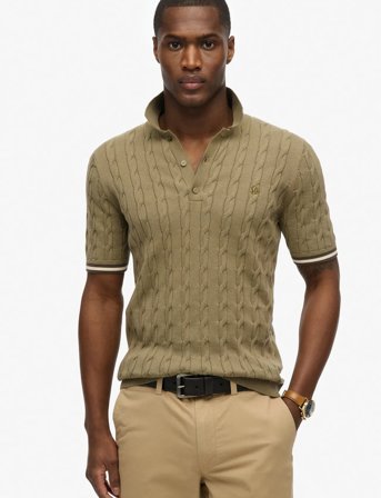 Superdry Knitted Texture S/S Polo - Green - XXXL