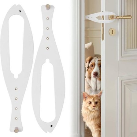 2-delt kattedørstopper – Kattebeskyttelse til dør – Kæledyrsdørlås – 5 justerbare stropper – Hvid