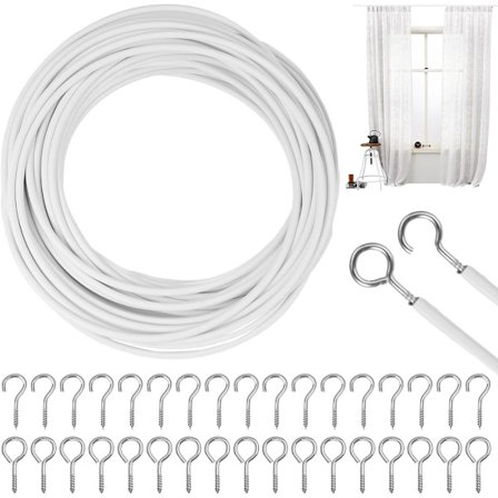 AllectoPlus 10-meter Belagt Gardinsnor med 25 Par Øjer - Velegnet til Gardinstænger og Bruseforhæng