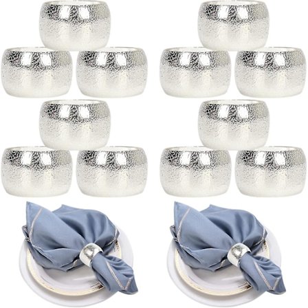 Sæt af 12 Antikke Metal Sølv Runde Servietringe til TINGQUAN STOREBY