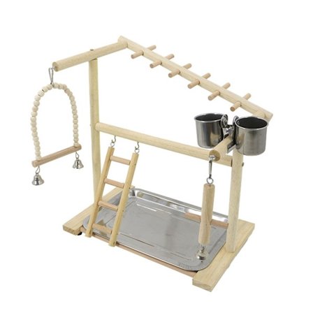 Fågel Abborre Trä Stativ Leksak Papegojor Lekställ för parakiter Cockatiel Conure med matningskoppar Stege Gunga Tuggleksak