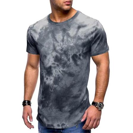 Herreoverdeler Tie-dye kortermet sommer fritids-T-skjorter Grey Blue 2XL