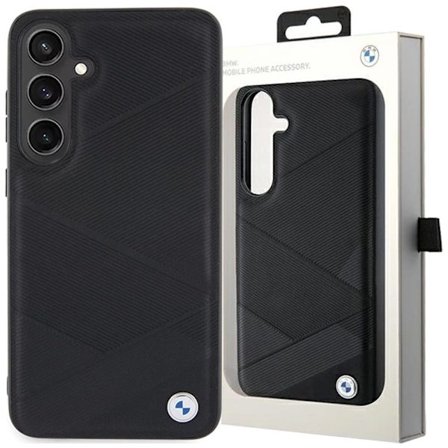 BMW Signature Leather Crossing Lines Pattern Deksel til Samsung Galaxy S24 - Svart