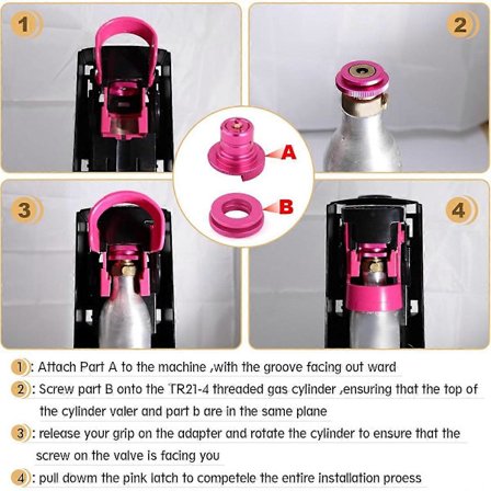 Co2-pikaliitin hiilihapotuskoneeseen DUO/ART/, Co2-säiliöadapteri soodavesipullolle TR21-4 (FMY) Purppura-Punainen