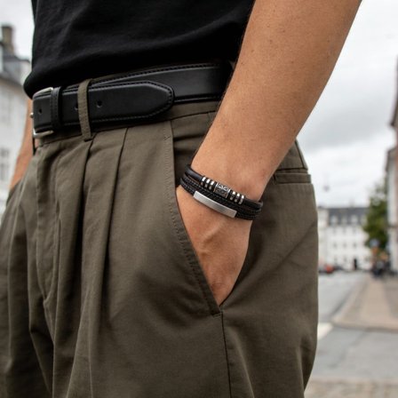 Silberfarbenes Edelstahl- und Kunstleder Vikinger Kompass Armband für Männer - Lederarmbänder