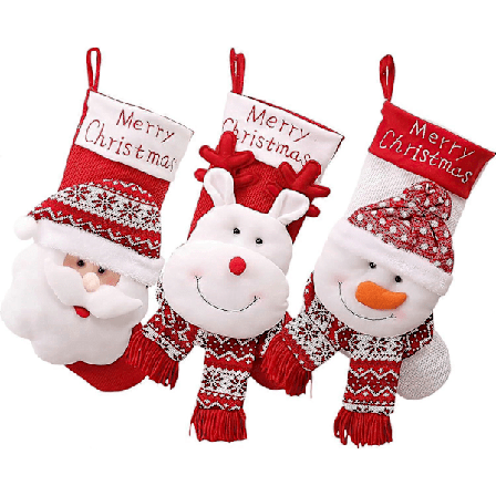 50 cm Stora Röda Julstrumpor Med Initialer 3D Tomte Ren Snögubbe 3-pack Julgrans Vintage Dekorationer för Familjen