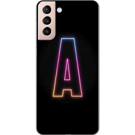 Yhteensopiva Puhelinkuori Samsung Samsung Galaxy S21 Minimalistinen neonkirjain A sateenkaarenvärisessä valossa mustaa taustaa vasten modernissa typ