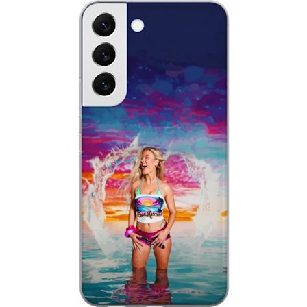 Kompatibel Mobilcover til Samsung Galaxy S22 5G Blond kvinde i farverigt strandtøj, der leger i havet ved solnedgang
