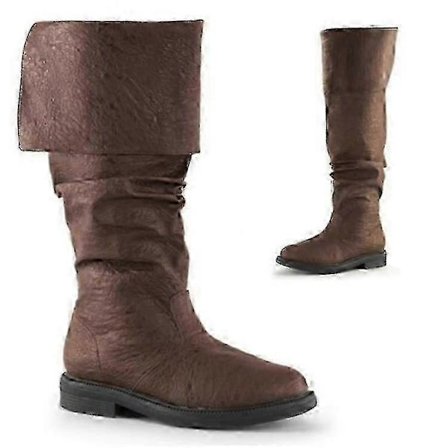 Middelalderlige læderstøvler Jack Sparrow Pirat Renaissance Larp Kostume Vintage Krigerstøvler til mænd 47 brun