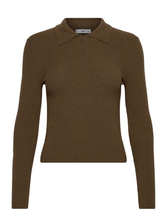 Mango Polo-Neck Ribbed Sweater - Khaki green - XL