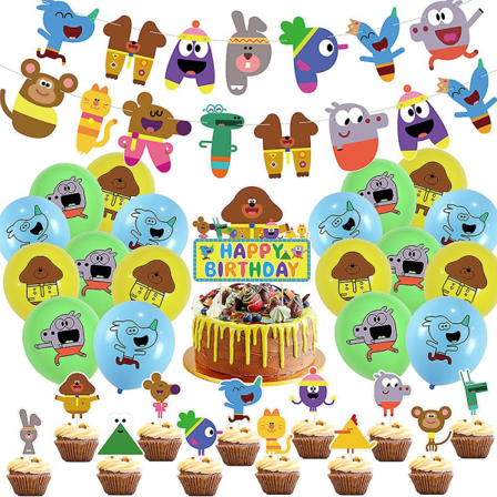 Hey Duggee syntymäpäiväjuhlan koristeet lapsille, sarjakuva-aiheiset juhlat ja tarvikkeet, sisältää ilmapalloja, banderollin, kakut