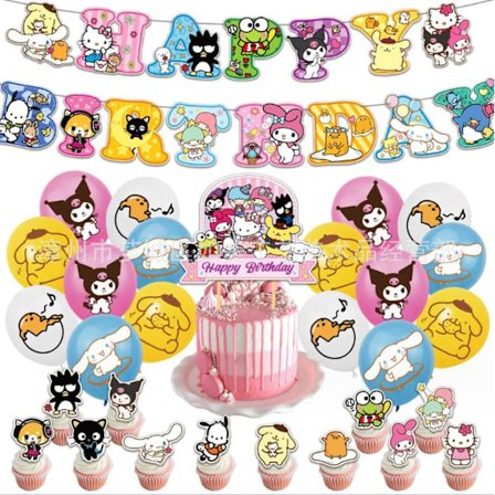 Sanrio Tegneserie Tema Festutstyr Sett Ballonger Banner Barnebursdagsfest Dekor Happy Tema