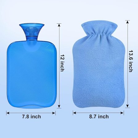 2L Varmtvannsflaske med Polar Fleece-trekk for smertelindring, kramper - Blå