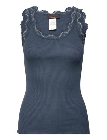 Silk Top W/ Lace T-shirts & Tops Sleeveless Blå Rosemunde*Betinget Tilbud
