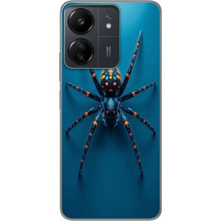 Kompatibelt Mobilskal till Xiaomi Xiaomi Redmi 13C Dramatisk makroillustration av exotisk spindel i blått och orange mot minimalistisk bakgrund.