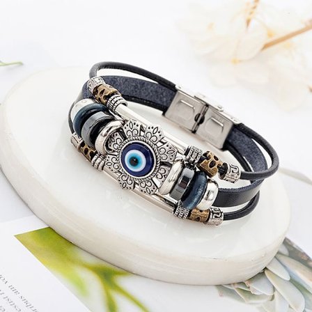 Lucky Eye Turkish Evil Eye Armbånd Punk Flerlags Skinn Ha