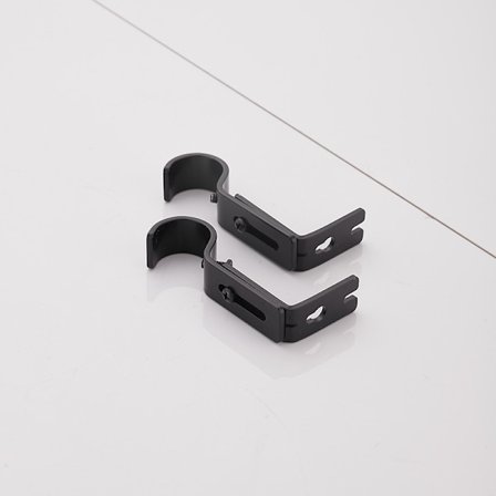 Svart justerbar veggbrakett for gardinstang, sett med 2, nikkel