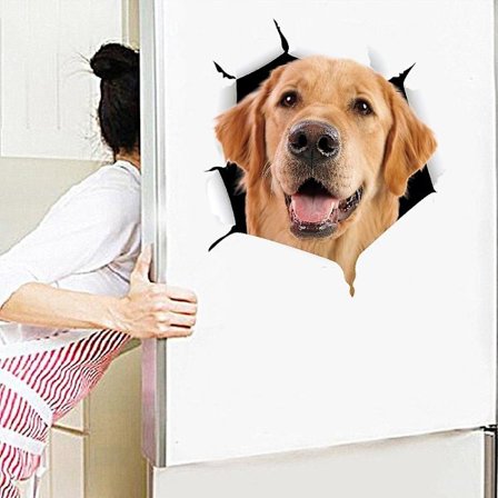 3D-klistremerker for hunder - 2-pakning - Glade golden retriever-klistremerker for vegg - kjøleskap - toalett - rom - hundeklistremerker