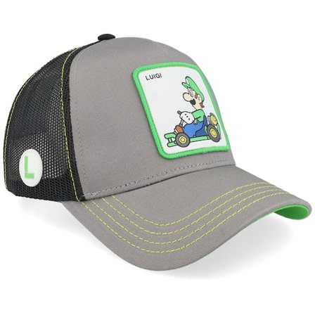 Capslab - Grey trucker Czapka Z Daszkiem - Super Mario Luigi Black/Grey A-Frame Trucker @ Hatstore