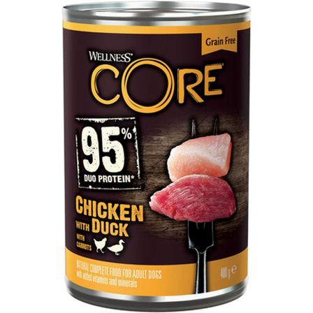 CORE Petfood - Hund Adult 95 % Duo Protein Kylling & And 400 g x 6 - Hund - Hundefôr & hundemat - Våtfôr & våtmat - ZOO.no
